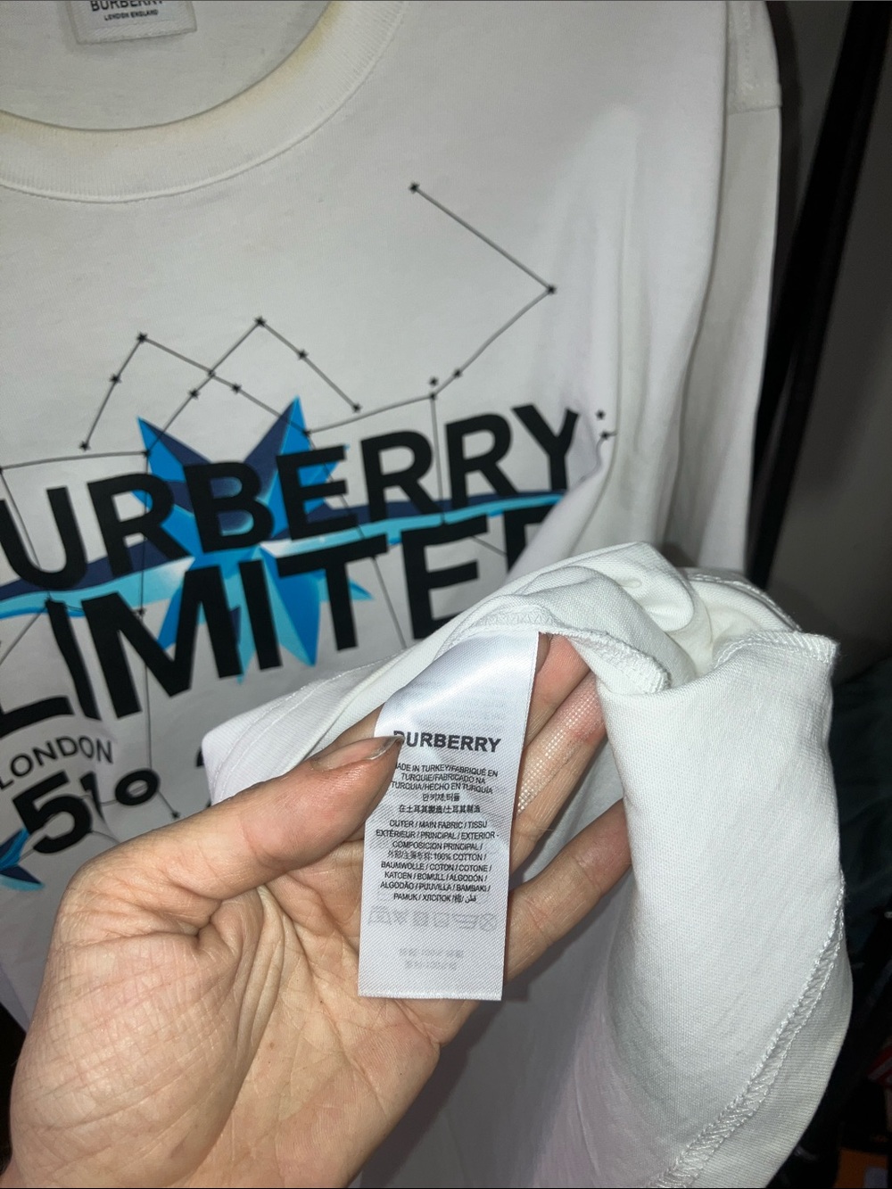 Burberry White Graphic Tee with Blue Accents - Picture 5 of 6